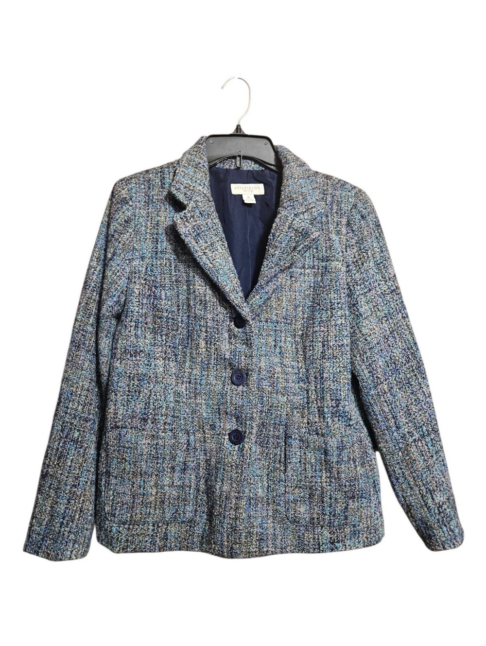 Appleseeds Tweed Wool Blend Wmns Petite Blazer Work Career Shoulder Pads Size 8P